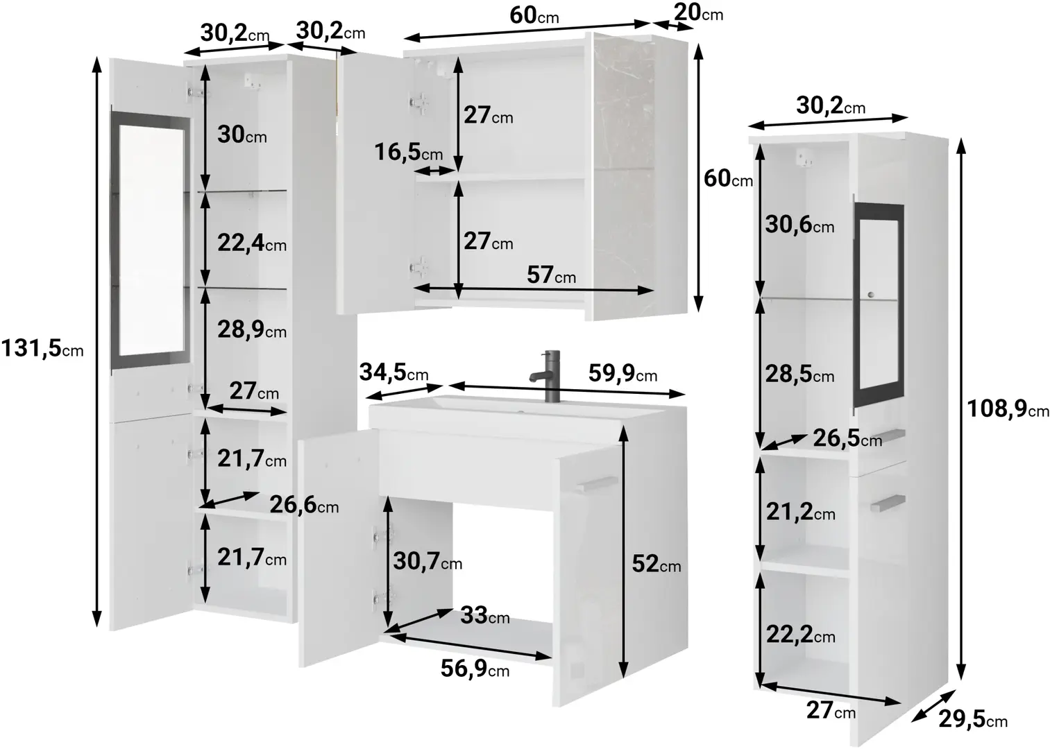 Set de mobila pentru baie Bratex Madrit II (Wotan Oak/White Gloss)