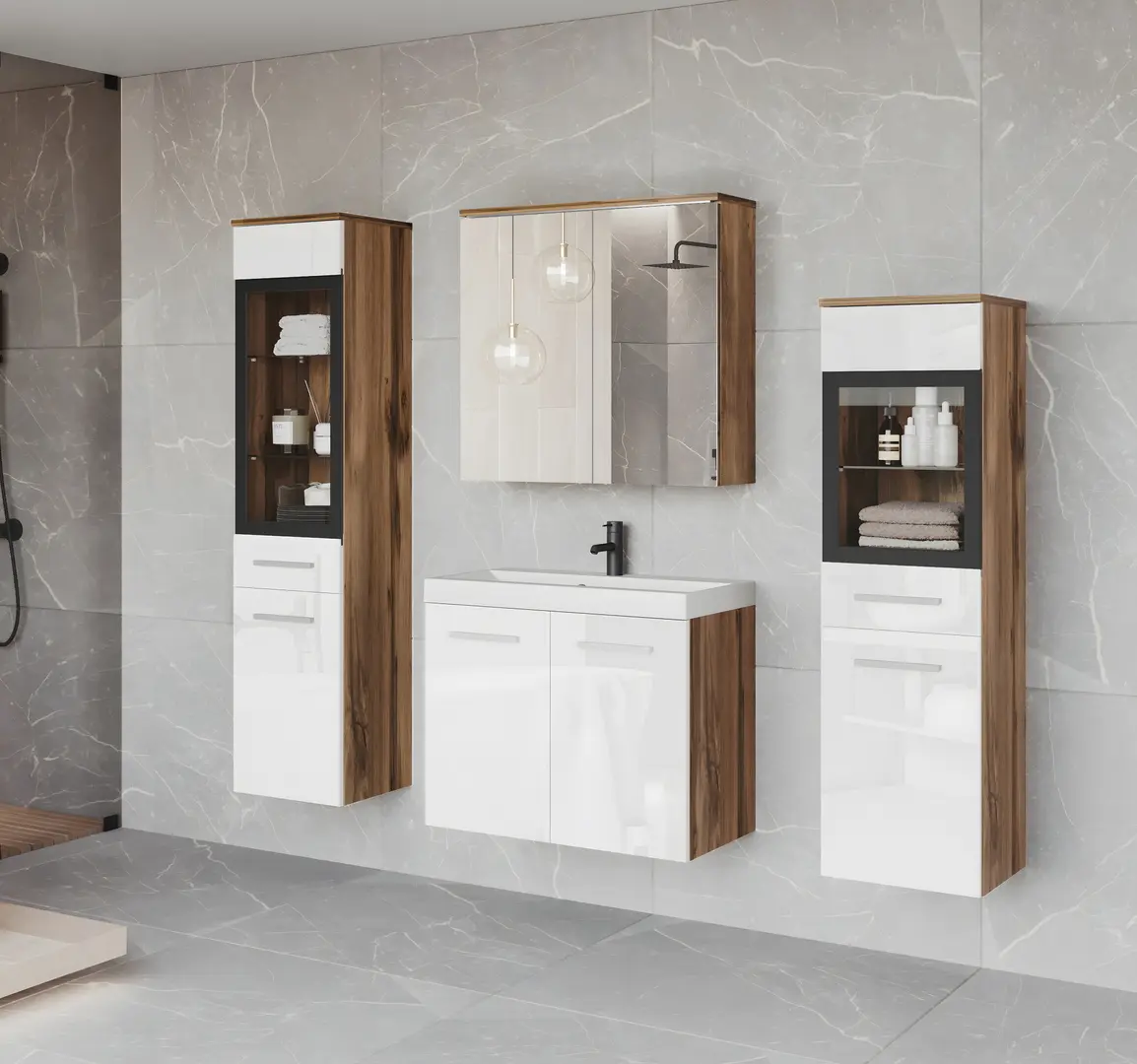 Set de mobila pentru baie Bratex Madrit II (Wotan Oak/White Gloss)