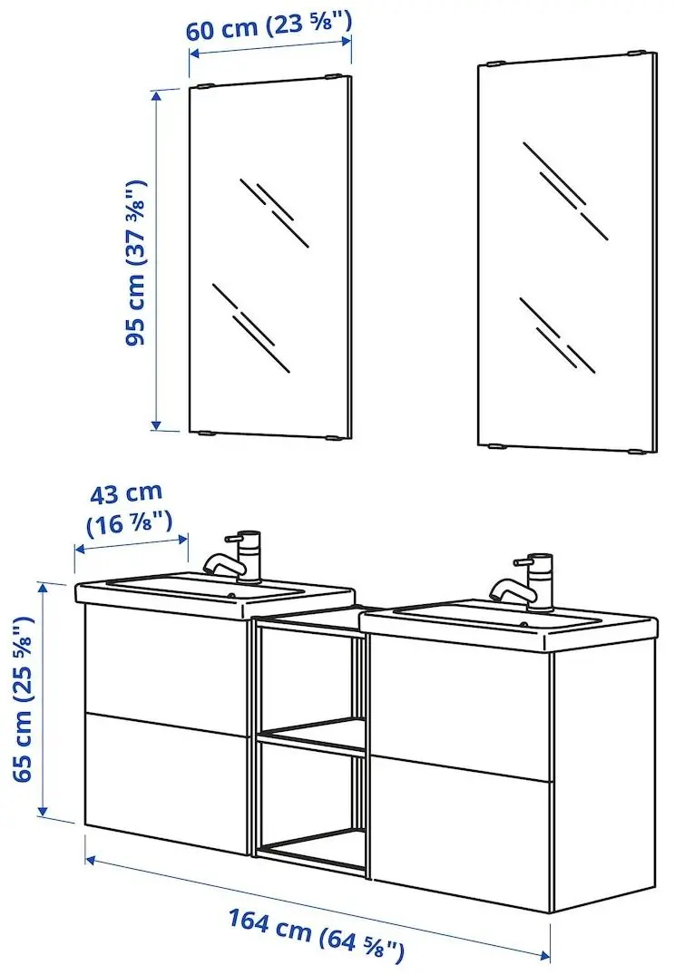 Set de mobila Ikea Enhet/Lettan/Pilkan cu sertare/oglinda 164x43x65 (Alb/Antracit)
