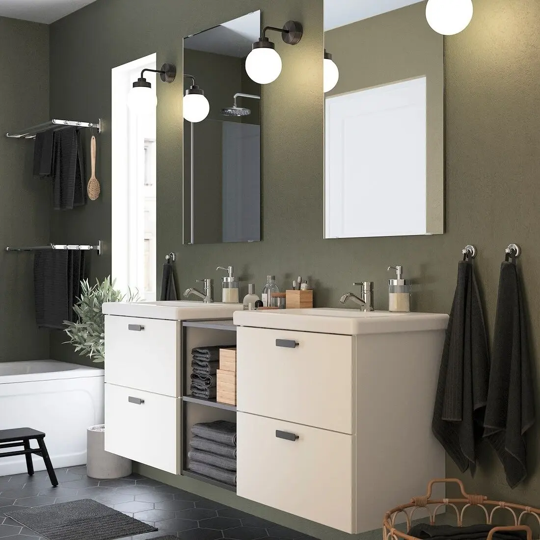 Set de mobila Ikea Enhet/Lettan/Pilkan cu sertare/oglinda 164x43x65 (Alb/Antracit)