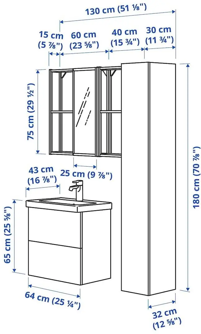 Set de mobila Ikea Enhet/Tvallen/Brogrund usa/oglinda 64x43x65 (Alb/Aspect Stejar)
