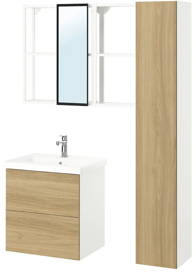 Set de mobila Ikea Enhet/Tvallen/Brogrund usa/oglinda 64x43x65 (Alb/Aspect Stejar)