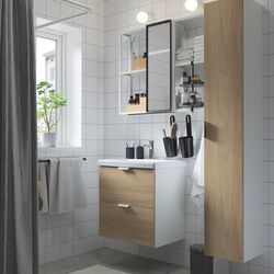 Set de mobila Ikea Enhet/Tvallen/Brogrund usa/oglinda 64x43x65 (Alb/Aspect Stejar)