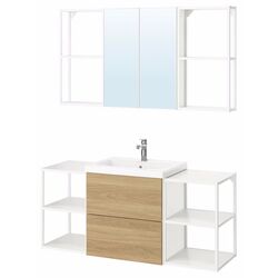 Set de mobila Ikea Enhet/Tvallen/Brogrund cu sertare 140x43x65 (Alb/Aspect Stejar) Thumb