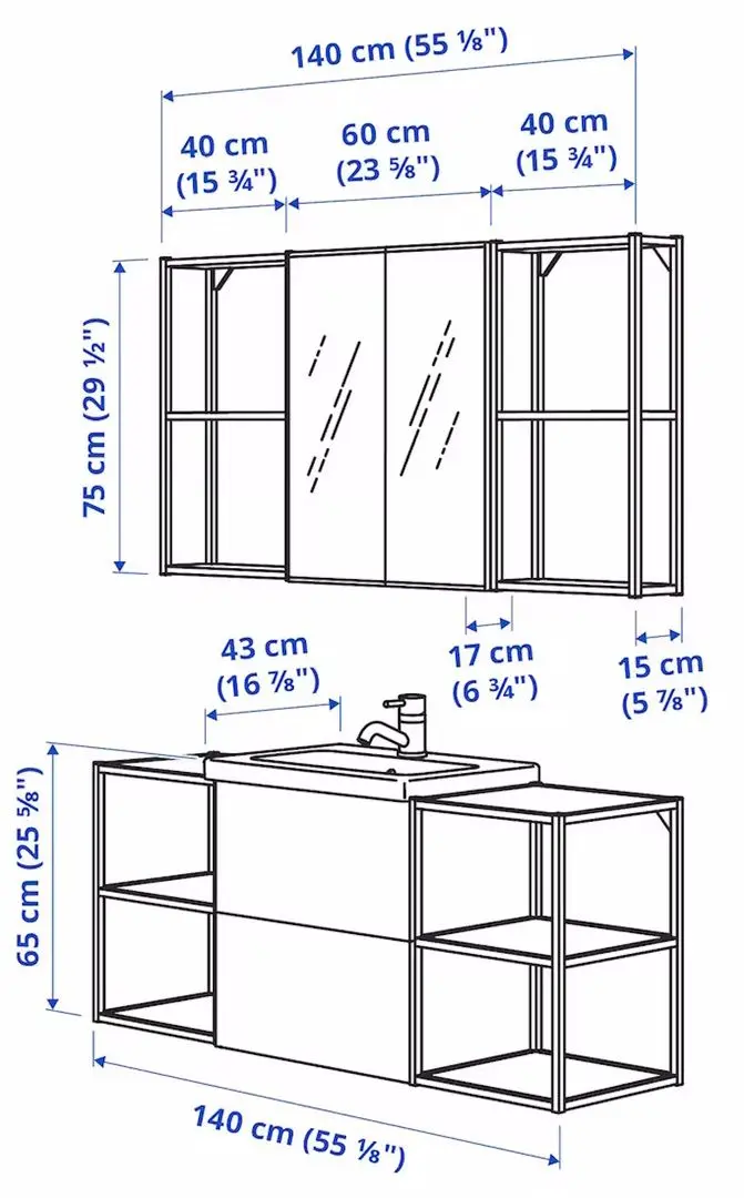 Set de mobila Ikea Enhet/Tvallen/Brogrund cu sertare 140x43x65 (Alb/Aspect Stejar)