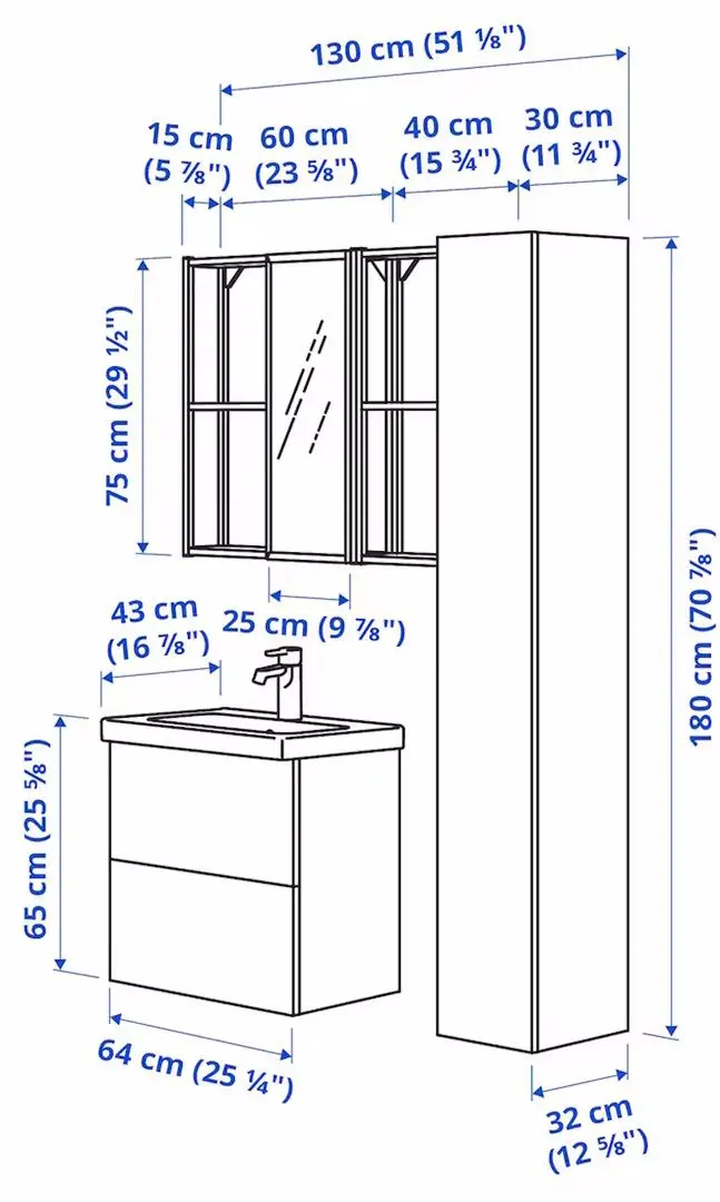 Set de mobila Ikea Enhet/Tvallen/Ensen cu sertare 64x43x65 (Alb)