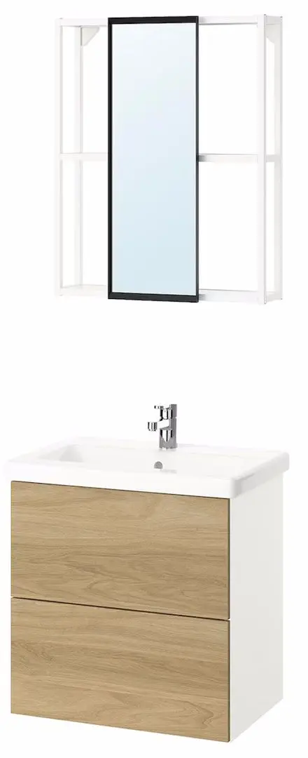 Set de mobila Ikea Enhet/Tvallen/Ensen cu sertare 64x43x65 (Alb/Aspect Stejar)