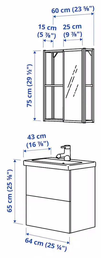Set de mobila Ikea Enhet/Tvallen/Ensen cu sertare 64x43x65 (Alb/Aspect Stejar)