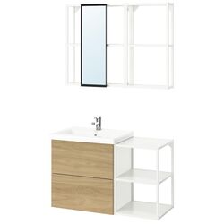 Set de mobila Ikea Enhet/Tvallen/Ensen cu sertare/oglinda 102x43x65 (Alb/Aspect Stejar) Thumb
