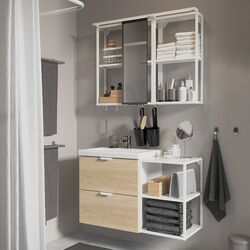 Set de mobila Ikea Enhet/Tvallen/Ensen cu sertare/oglinda 102x43x65 (Alb/Aspect Stejar)