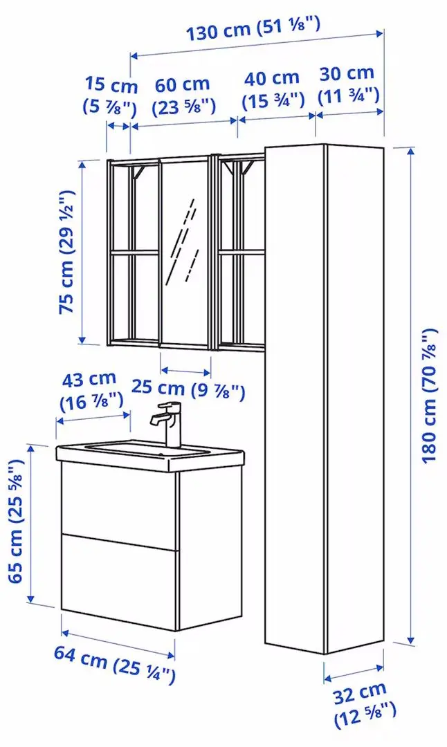 Set de mobila Ikea Enhet/Tvallen/Enset cu sertare 64x43x65 (Antracit/Alb)