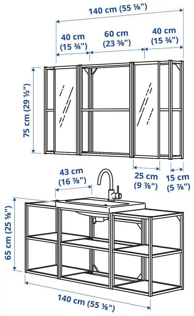 Set de mobila Ikea Enhet/Tvallen/Glypen 140x43x65 (Antracit)