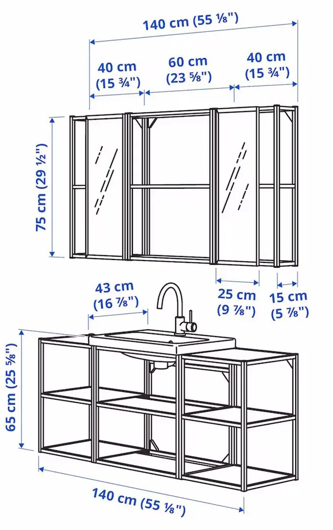 Set de mobila Ikea Enhet/Tvallen/Glypen 140x43x65 (Alb)