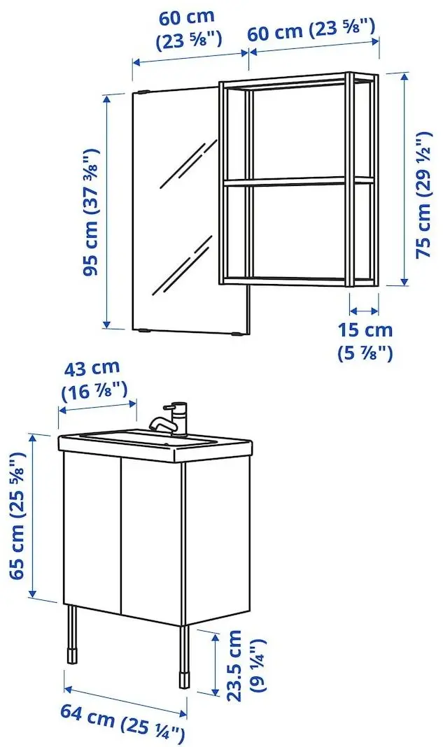 Set de mobila Ikea Enhet/Tvallen/Glypen usa/oglinda 64x43x87 (Alb/Gri-Verde Deschis) - 2