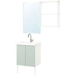 Set de mobila Ikea Enhet/Tvallen/Glypen usa/oglinda 64x43x87 (Alb/Gri-Verde Deschis) Thumb