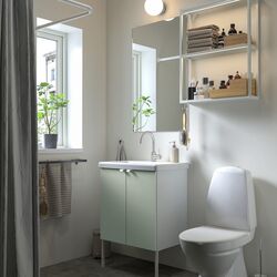 Set de mobila Ikea Enhet/Tvallen/Glypen usa/oglinda 64x43x87 (Alb/Gri-Verde Deschis)