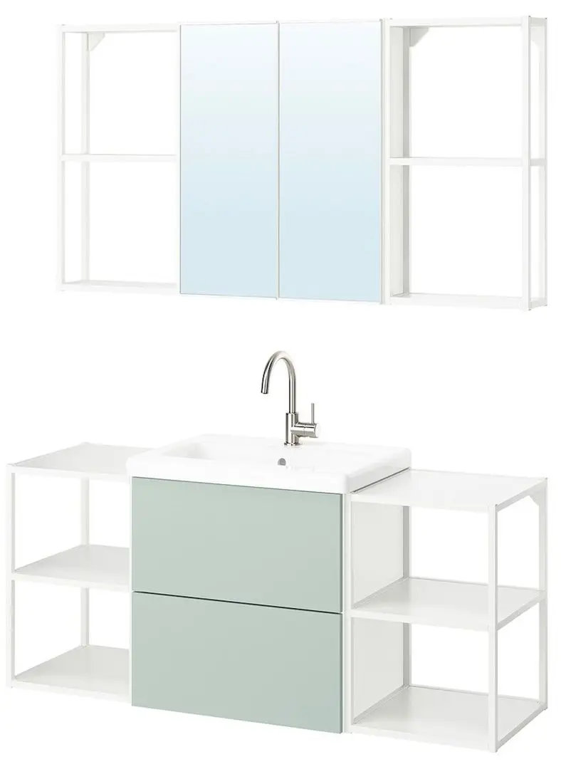 Set de mobila Ikea Enhet/Tvallen/Glypen cu sertare 140x43x65 (Alb/Gri-Verde Deschis) - 11