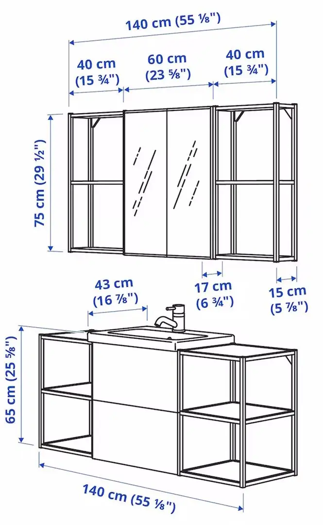 Set de mobila Ikea Enhet/Tvallen/Glypen cu sertare 140x43x65 (Alb/Gri-Verde Deschis) - 4