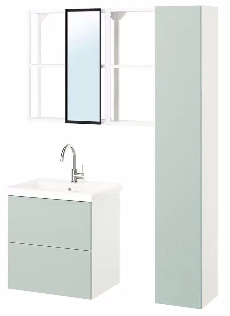 Set de mobila Ikea Enhet/Tvallen/Glypen cu sertare 64x43x65 (Alb/Gri-Verde Deschis) - 14