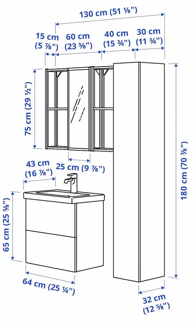 Set de mobila Ikea Enhet/Tvallen/Glypen cu sertare 64x43x65 (Alb/Gri-Verde Deschis) - 2