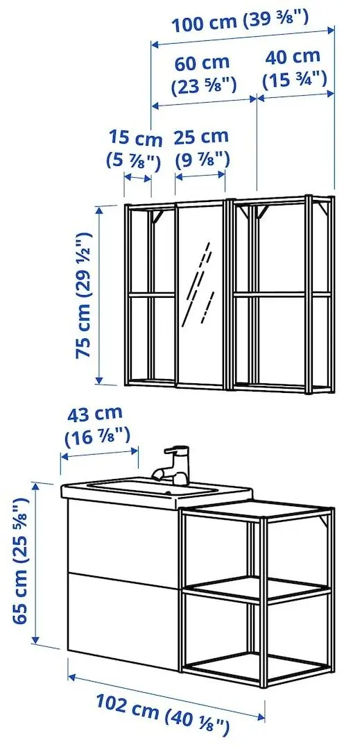 Set de mobila Ikea Enhet/Tvallen/Glypen cu sertare/oglinda 102x43x65 (Alb/Gri-Verde Deschis) - 2