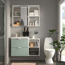 Set de mobila Ikea Enhet/Tvallen/Glypen cu sertare/oglinda 102x43x65 (Alb/Gri-Verde Deschis)
