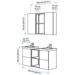 Set de mobila Ikea Enhet/Tvallen/Glypen cu sertare/oglinda 124x43x65 (Alb/Gri-Verde Deschis) Thumb