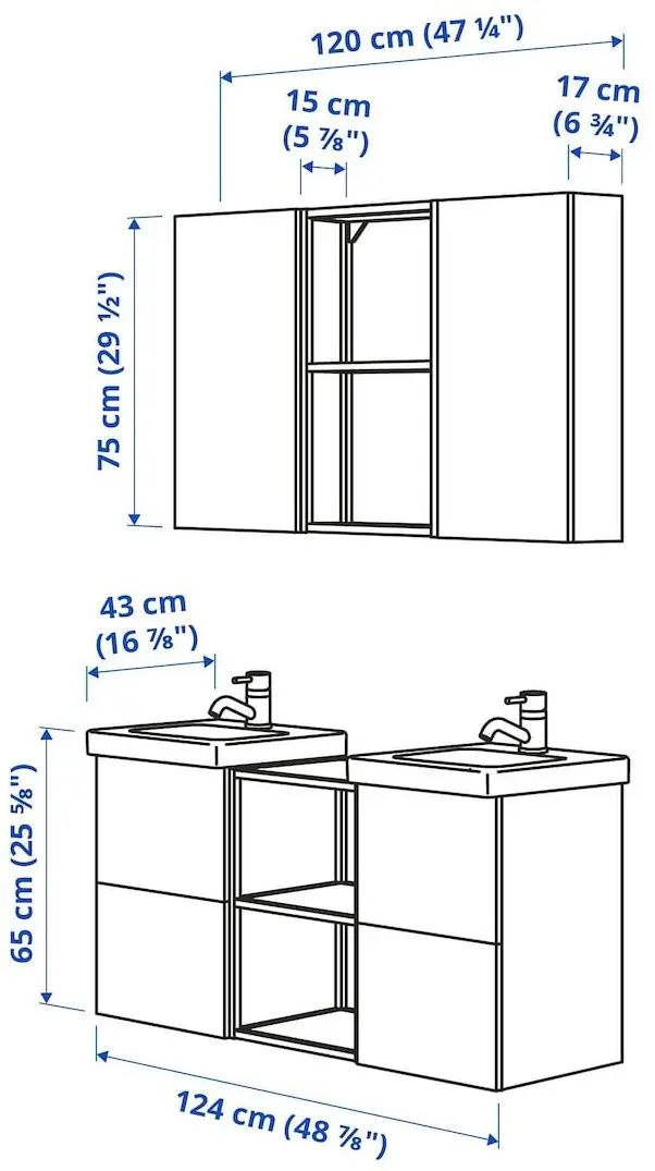 Set de mobila Ikea Enhet/Tvallen/Glypen cu sertare/oglinda 124x43x65 (Alb/Gri-Verde Deschis) - 2