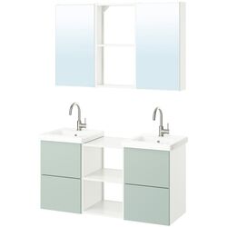 Set de mobila Ikea Enhet/Tvallen/Glypen cu sertare/oglinda 124x43x65 (Alb/Gri-Verde Deschis) Thumb