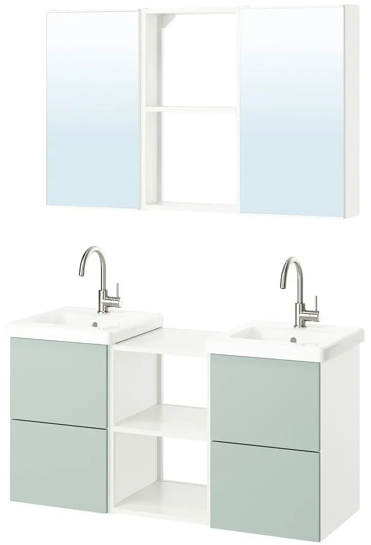Set de mobila Ikea Enhet/Tvallen/Glypen cu sertare/oglinda 124x43x65 (Alb/Gri-Verde Deschis) - 3