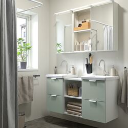 Set de mobila Ikea Enhet/Tvallen/Glypen cu sertare/oglinda 124x43x65 (Alb/Gri-Verde Deschis)