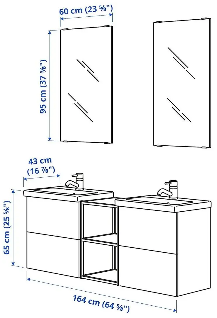 Set de mobila Ikea Enhet/Tvallen/Glypen cu sertare/oglinda 164x43x65 (Alb/Gri-Verde Deschis) - 2