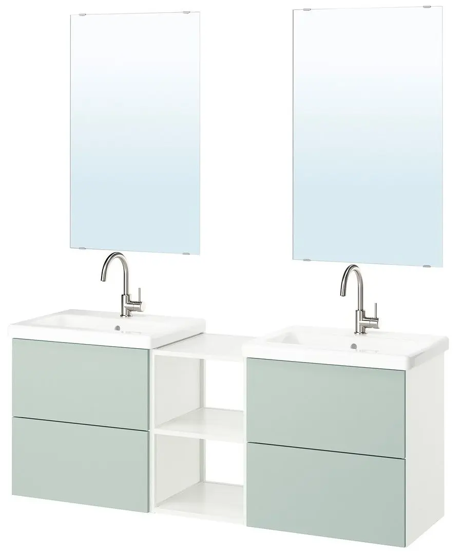 Set de mobila Ikea Enhet/Tvallen/Glypen cu sertare/oglinda 164x43x65 (Alb/Gri-Verde Deschis) - 3