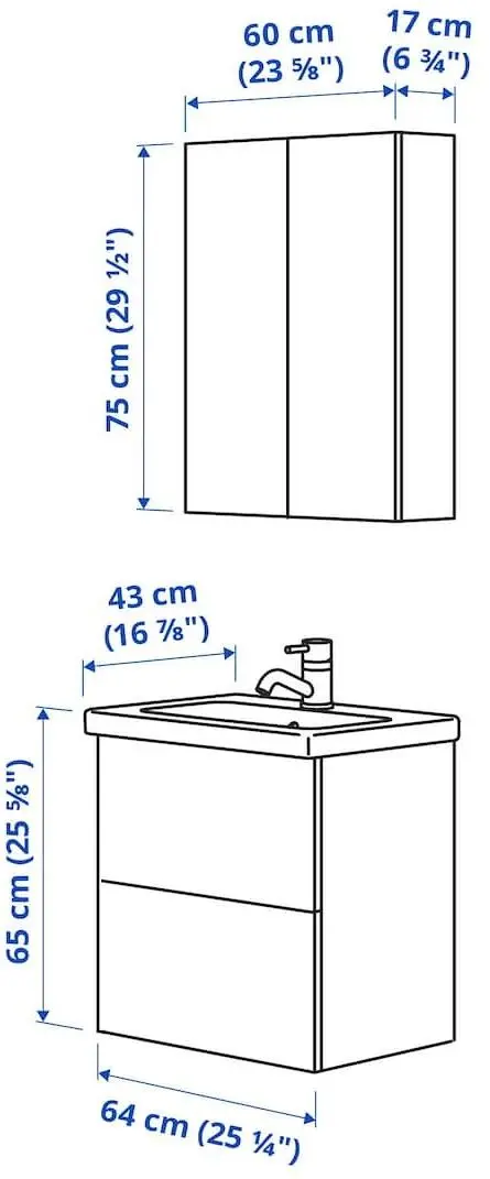 Set de mobila Ikea Enhet/Tvallen/Glypen cu sertare/oglinda 64x43x65 (Alb/Gri-Verde Deschis) - 2