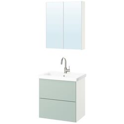 Set de mobila Ikea Enhet/Tvallen/Glypen cu sertare/oglinda 64x43x65 (Alb/Gri-Verde Deschis) Thumb