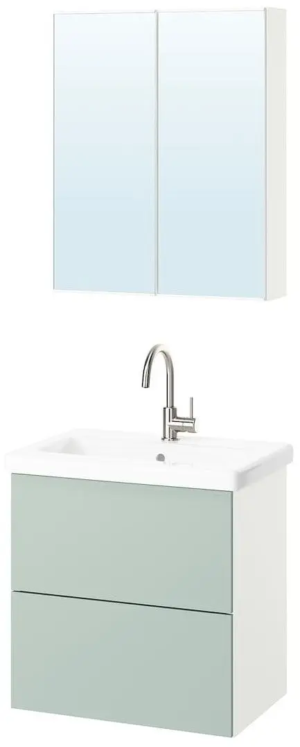 Set de mobila Ikea Enhet/Tvallen/Glypen cu sertare/oglinda 64x43x65 (Alb/Gri-Verde Deschis) - 3