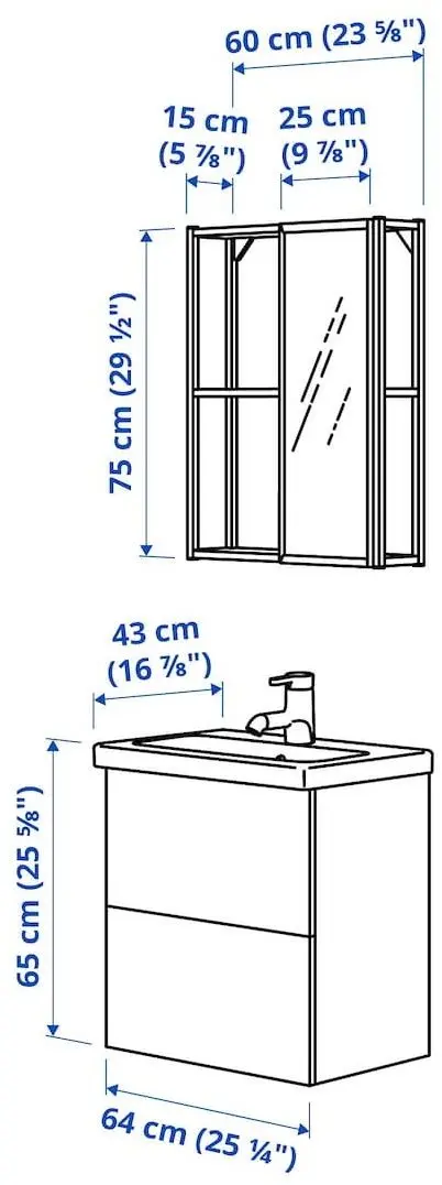 Set de mobila Ikea Enhet/Tvallen/Glypen cu sertare/oglinda 64x43x65 (Alb/Verde Deschis) - 2