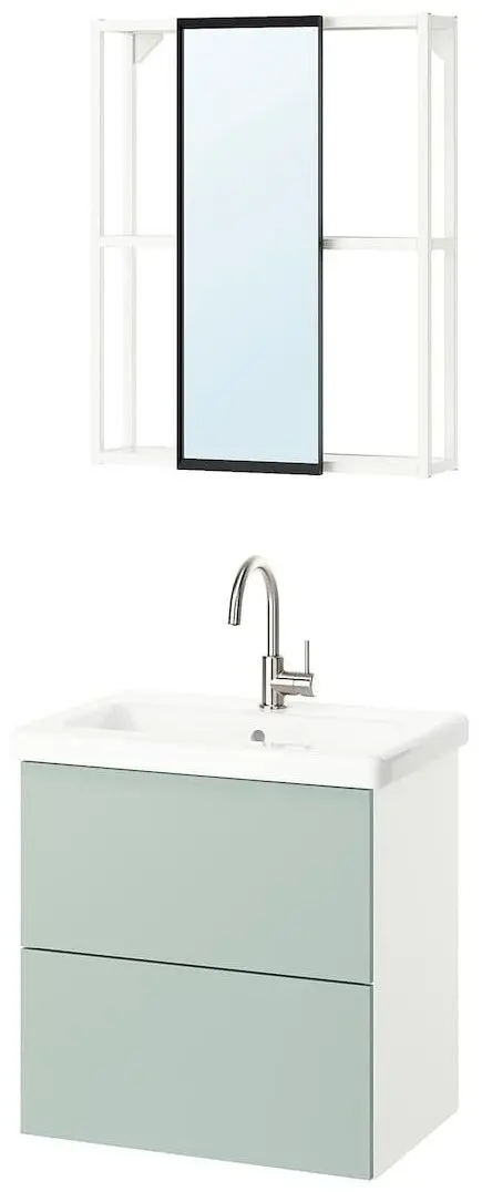 Set de mobila Ikea Enhet/Tvallen/Glypen cu sertare/oglinda 64x43x65 (Alb/Verde Deschis) - 3