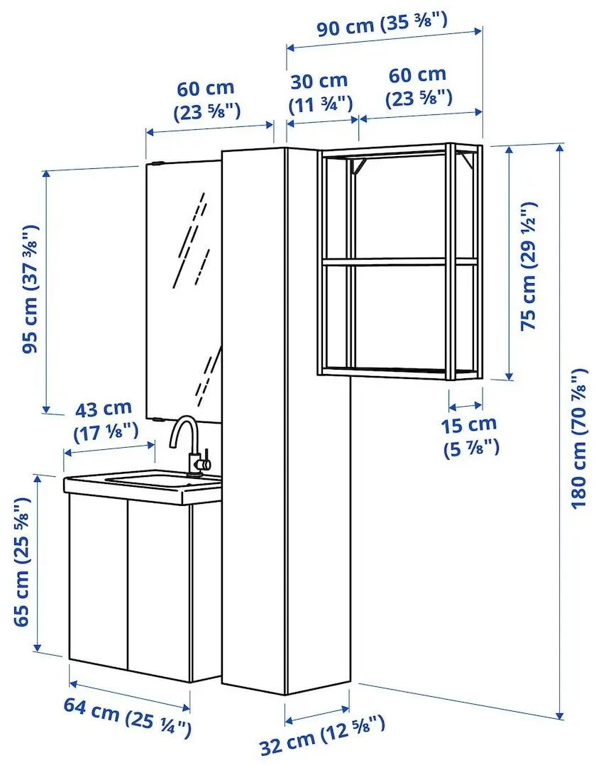 Комплект мебели Ikea Enhet/Tvallen/Lettan дверцы/зеркало 64x43x65 (Белый/Под Дуб) - 2