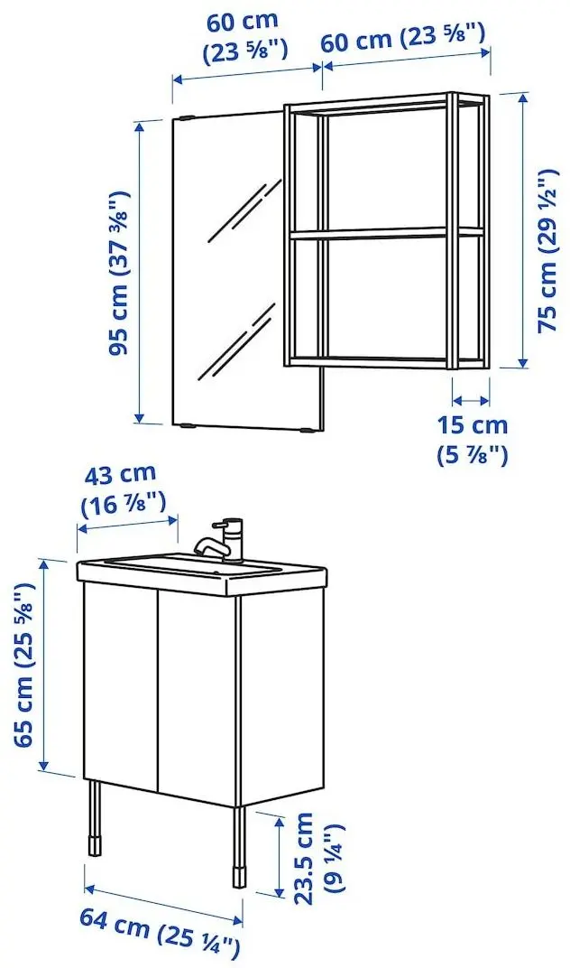 Set de mobila Ikea Enhet/Tvallen/Pilkan usa/oglinda 64x43x87 (Antracit/Alb)