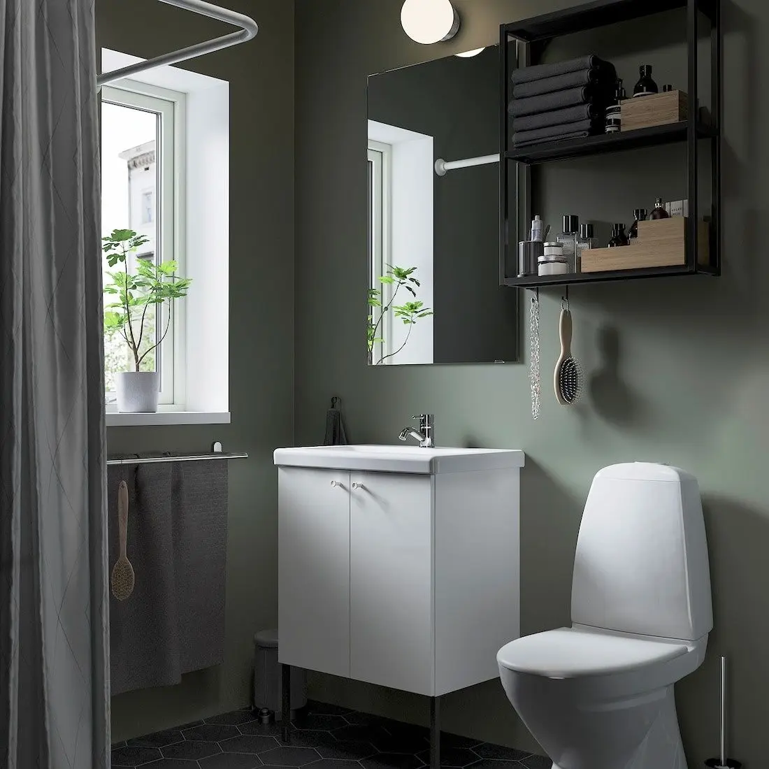 Set de mobila Ikea Enhet/Tvallen/Pilkan usa/oglinda 64x43x87 (Antracit/Alb)