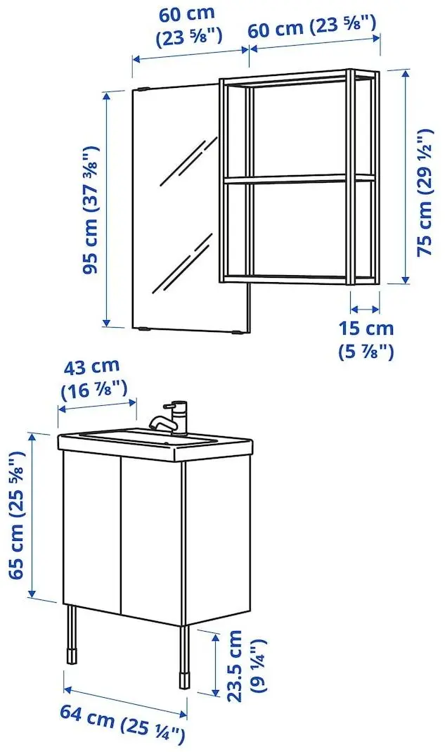 Set de mobila Ikea Enhet/Tvallen/Pilkan usa/oglinda 64x43x87 (Alb)