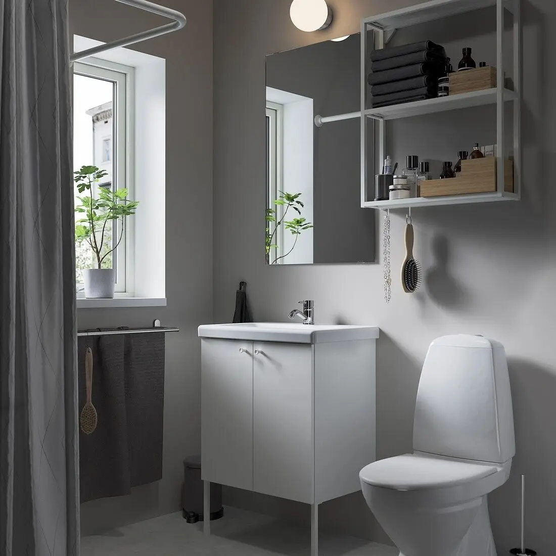 Set de mobila Ikea Enhet/Tvallen/Pilkan usa/oglinda 64x43x87 (Alb)