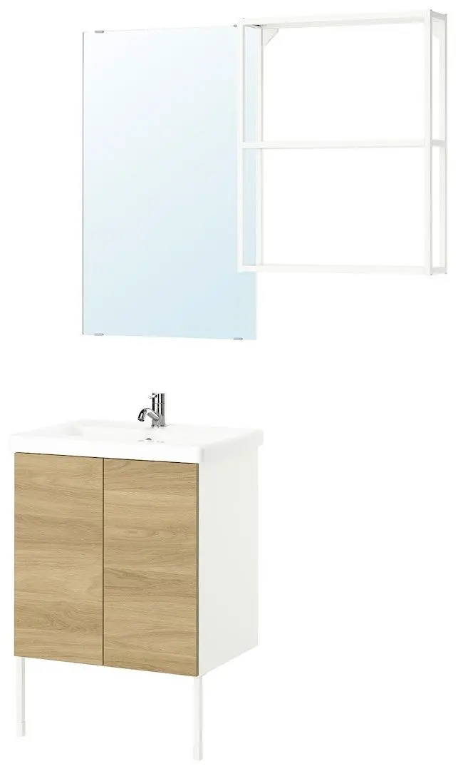 Комплект мебели Ikea Enhet/Tvallen/Pilkan дверцы/зеркало 64x43x87 (Белый/Под Дуб) - 2