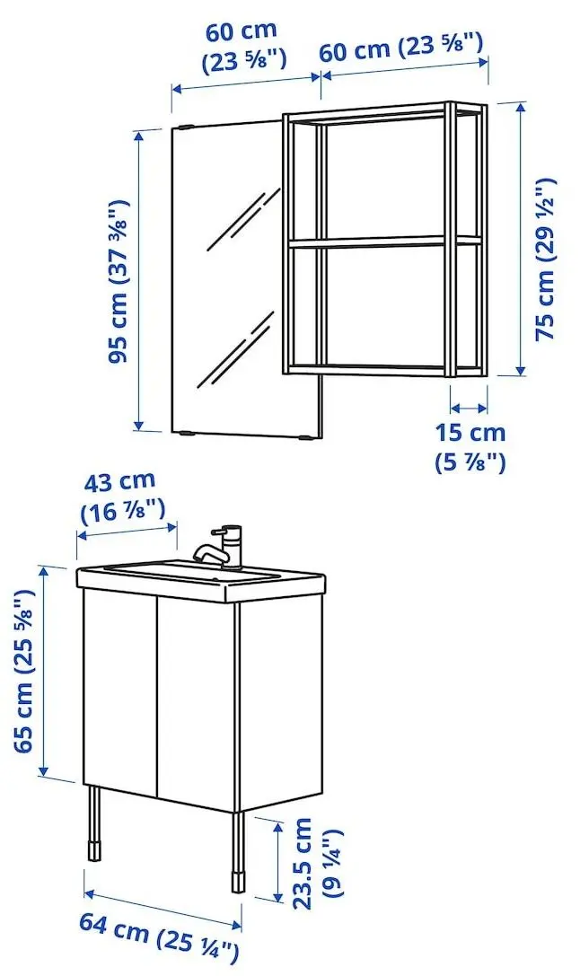 Комплект мебели Ikea Enhet/Tvallen/Pilkan дверцы/зеркало 64x43x87 (Белый/Под Дуб) - 3