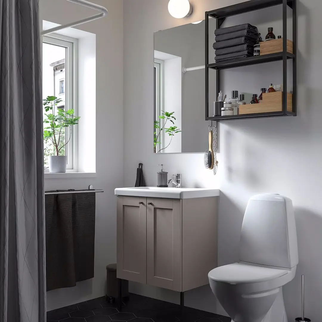 Set de mobila Ikea Enhet/Tvallen/Pilkan cu usi/cadru 64x43x87 (Antracit/Gri)