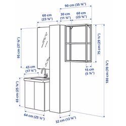 Set de mobila Ikea Enhet/Tvallen/Pilkan cu usi/oglinda dreptunghiulara 64x43x65 (Alb) Thumb