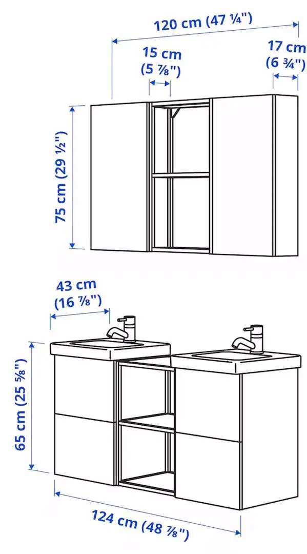 Set de mobila Ikea Enhet/Tvallen/Pilkan cu sertare 124x43x65 (Alb)