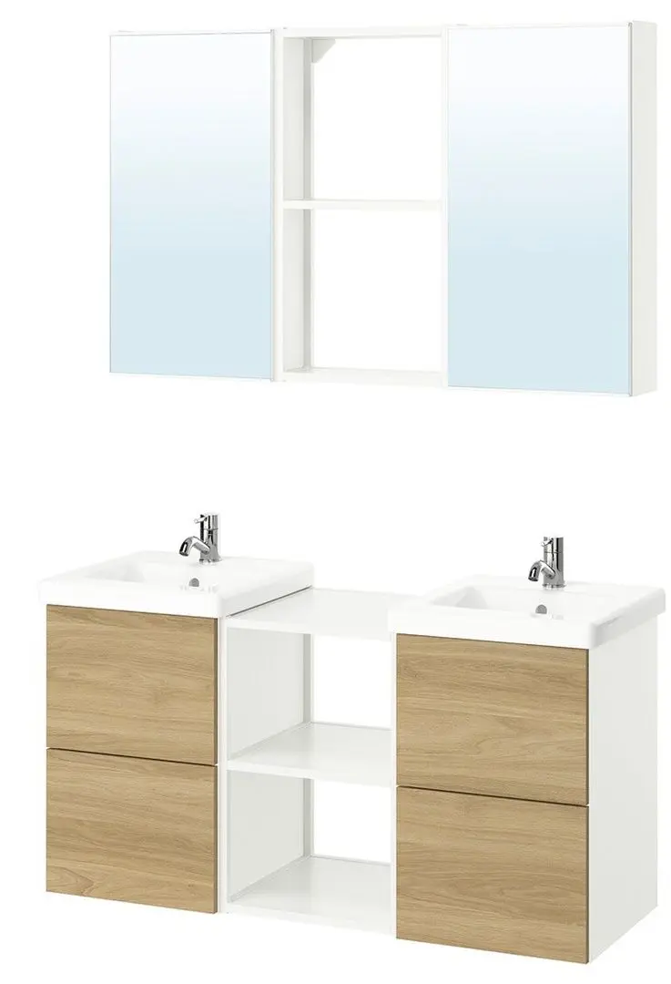 Set de mobila Ikea Enhet/Tvallen/Pilkan cu sertare 124x43x65 (Alb/Aspect Stejar)