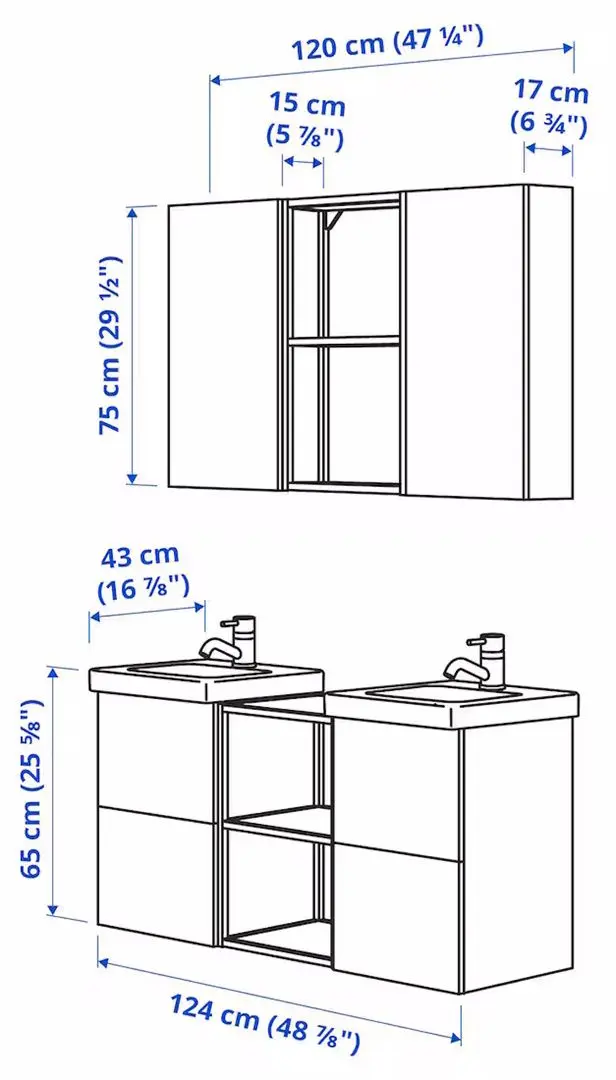 Set de mobila Ikea Enhet/Tvallen/Pilkan cu sertare 124x43x65 (Alb/Aspect Stejar)
